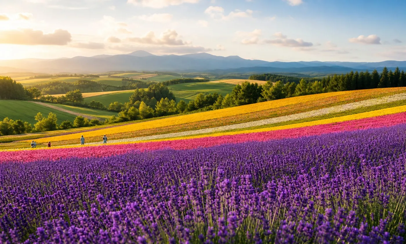 北海道富良野美瑛丘陵花田,夏季北海道自由行示意