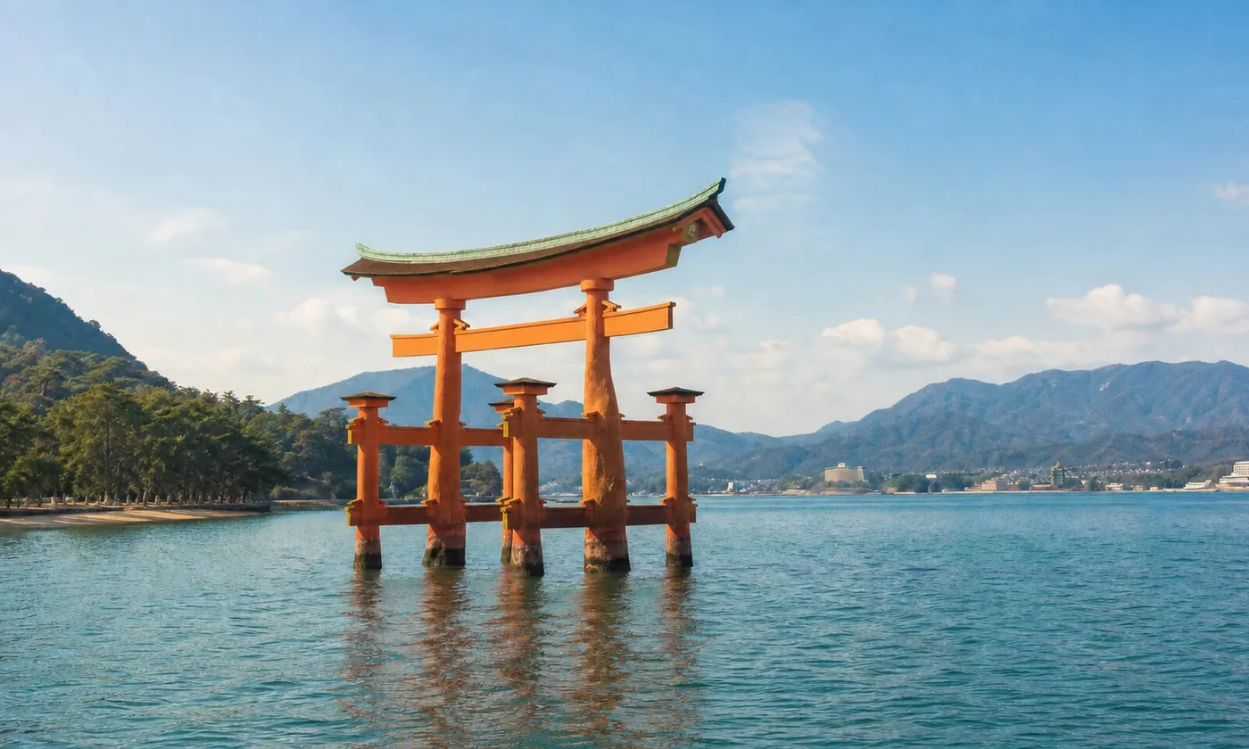 宮島嚴島神社海上大鳥居與瀨戶內海,山陽瀨戶內自由行示意