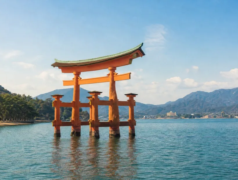 宮島嚴島神社海上大鳥居與瀨戶內海,山陽瀨戶內自由行示意