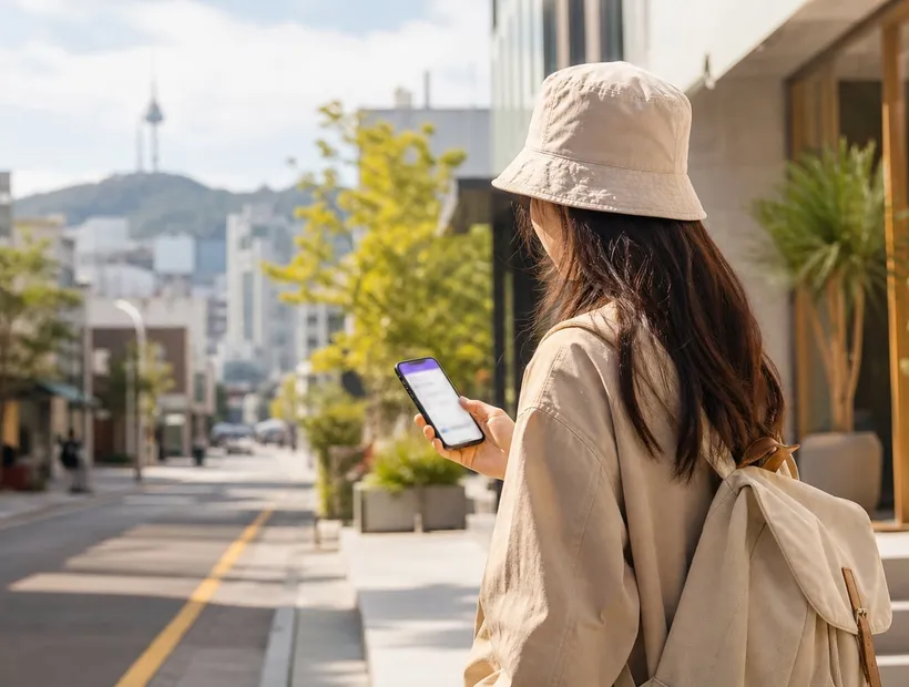 在首爾街頭用手機開啟 eSIM 行動網路