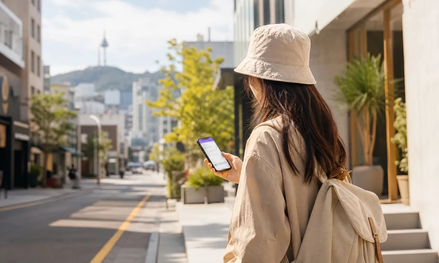 在首爾街頭用手機開啟 eSIM 行動網路