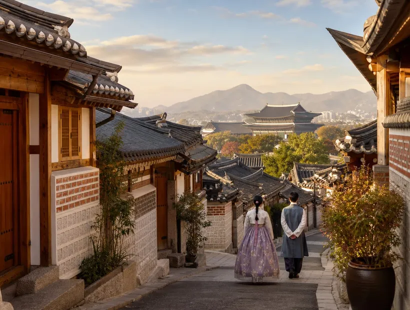 首爾景福宮與北村韓屋村街景,首爾自由行行程示意