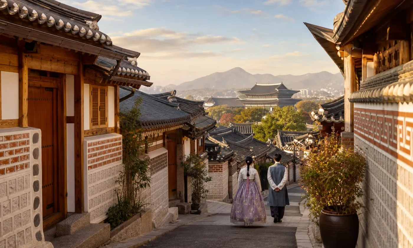 首爾景福宮與北村韓屋村街景,首爾自由行行程示意